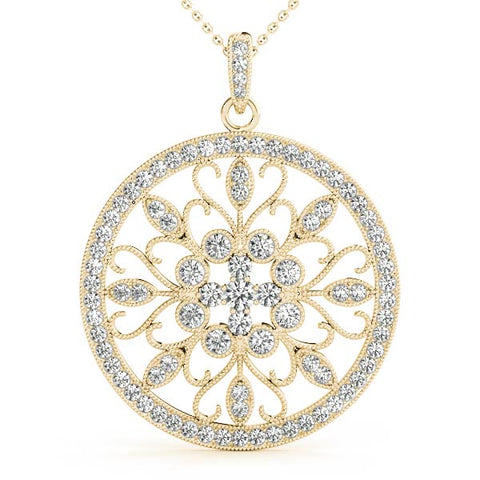 Yellow gold Round Pavé Diamond Filigree Pendant