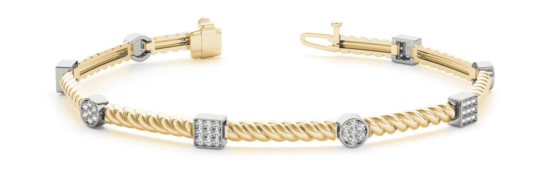 Yellow gold Round Pavé Diamond Twist Bracelet with Box Clasp