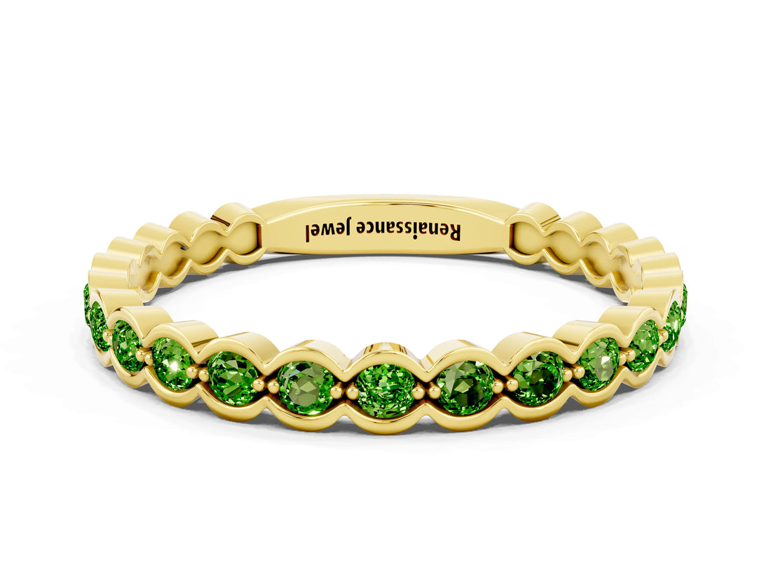 Yellow gold Round Peridot Bezel Set Eternity Band_7