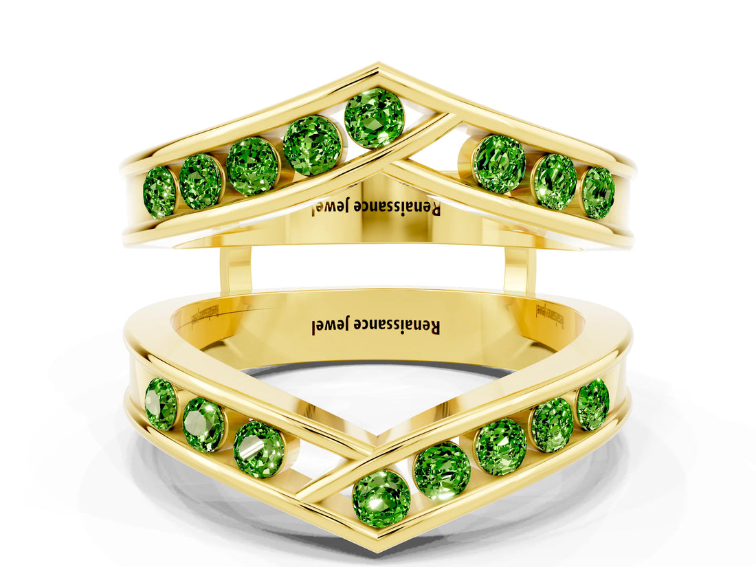 Yellow gold Round Peridot Channel-Set Chevron Band_6