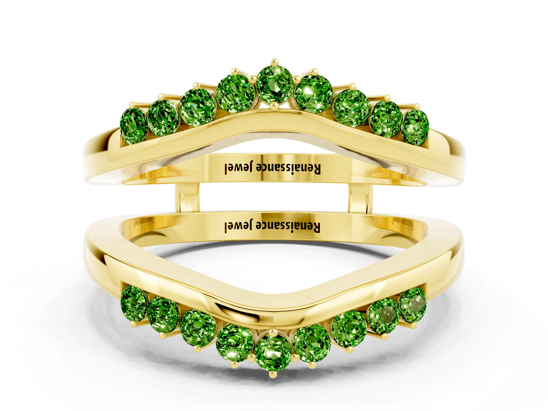 Yellow gold Round Peridot Chevron Contour Band with Prong Setting_6
