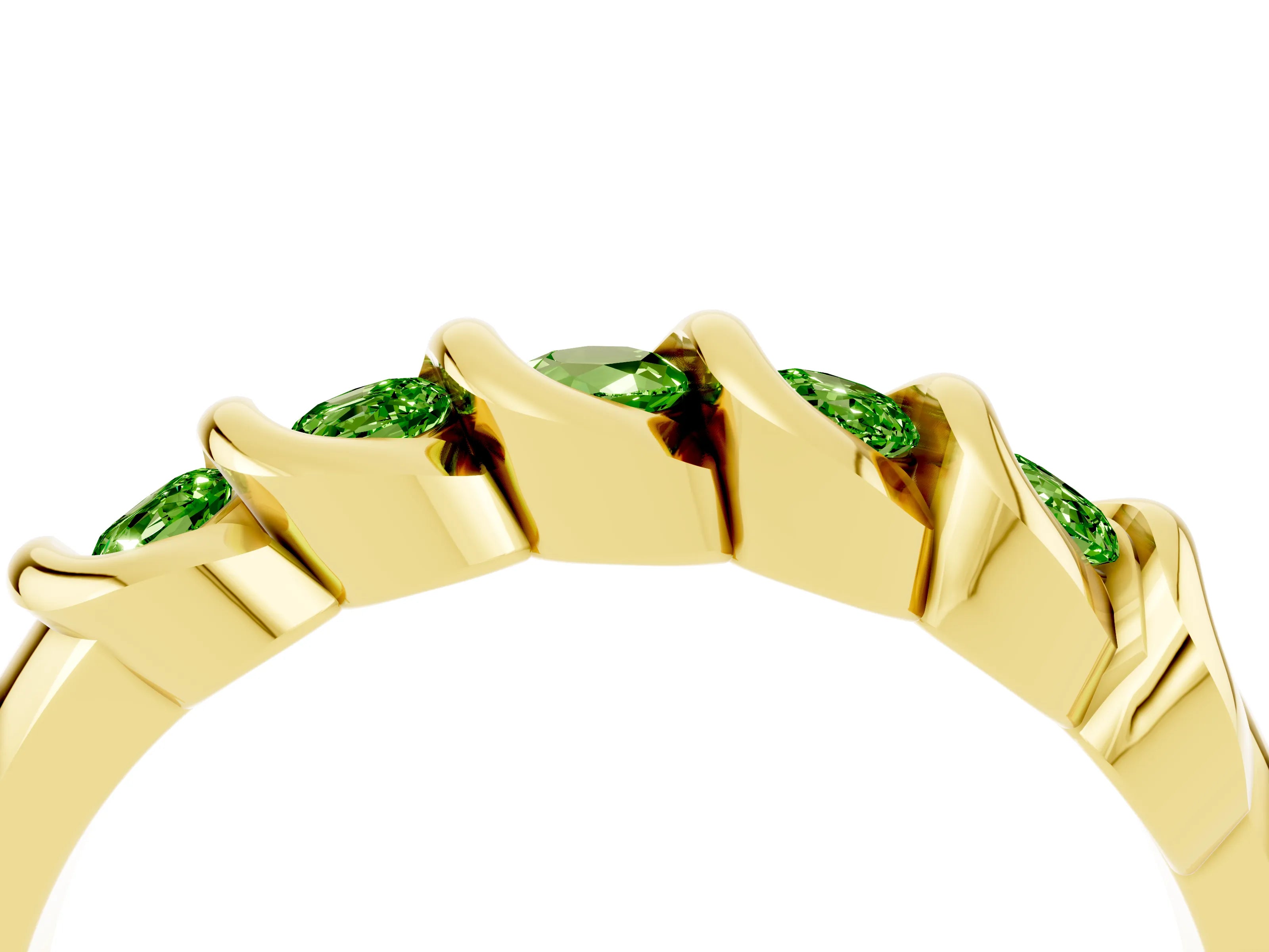 Yellow gold Round Peridot Eternity Band with Twist Prong Setting_10