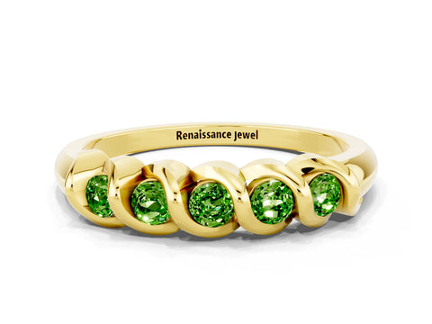 Yellow gold Round Peridot Eternity Band with Twist Prong Setting_6