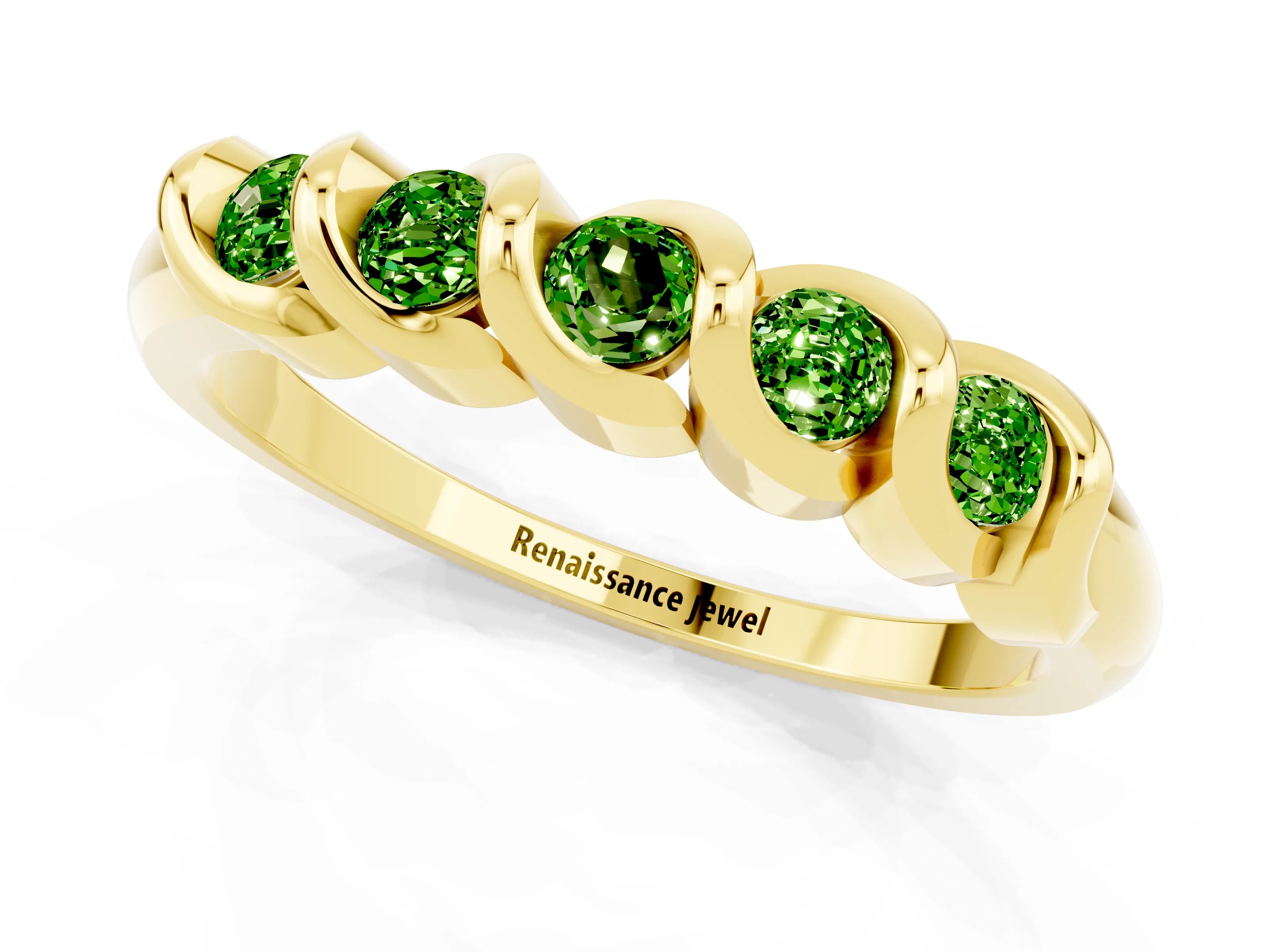 Yellow gold Round Peridot Eternity Band with Twist Prong Setting_7