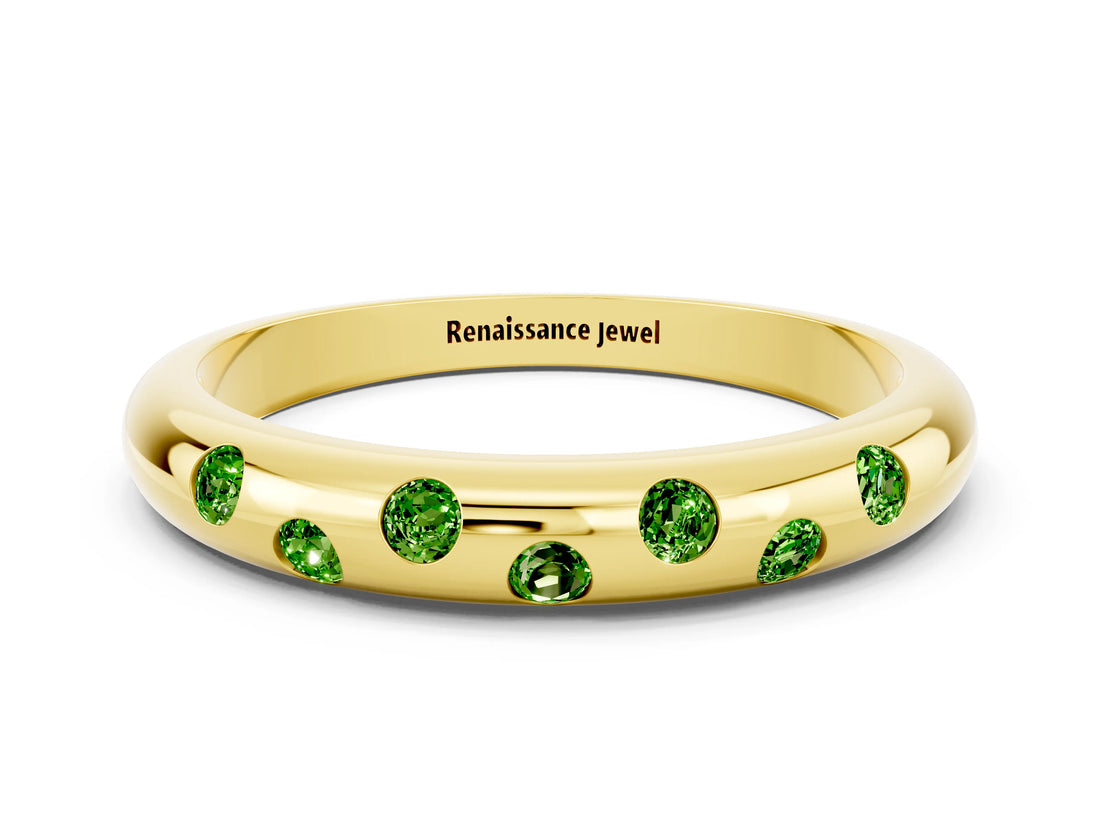 Yellow gold Round Peridot Flush-Set Comfort Fit Band_6