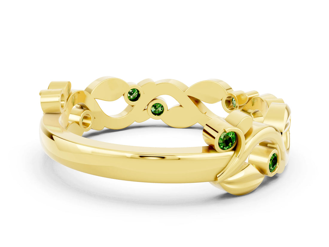 Yellow gold Round Peridot Leaf Eternity Band with Bezel Setting_42