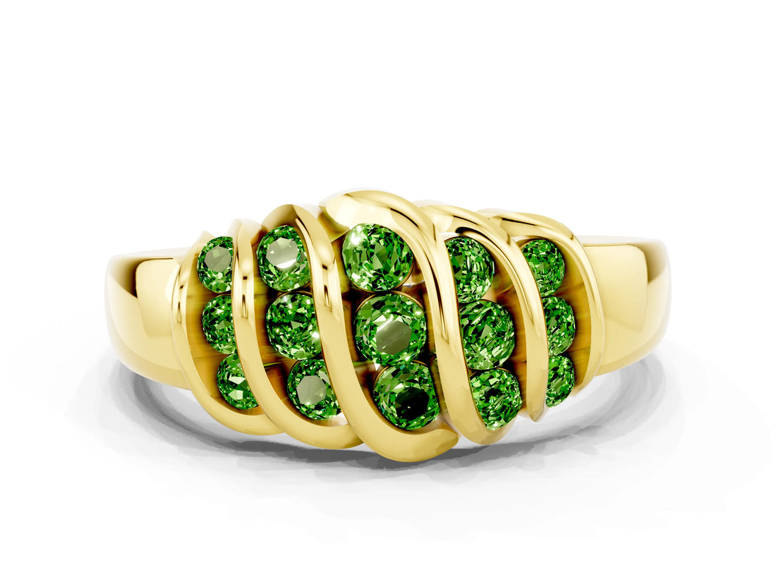 Yellow gold Round Peridot Multi-Row Crossover Band_6