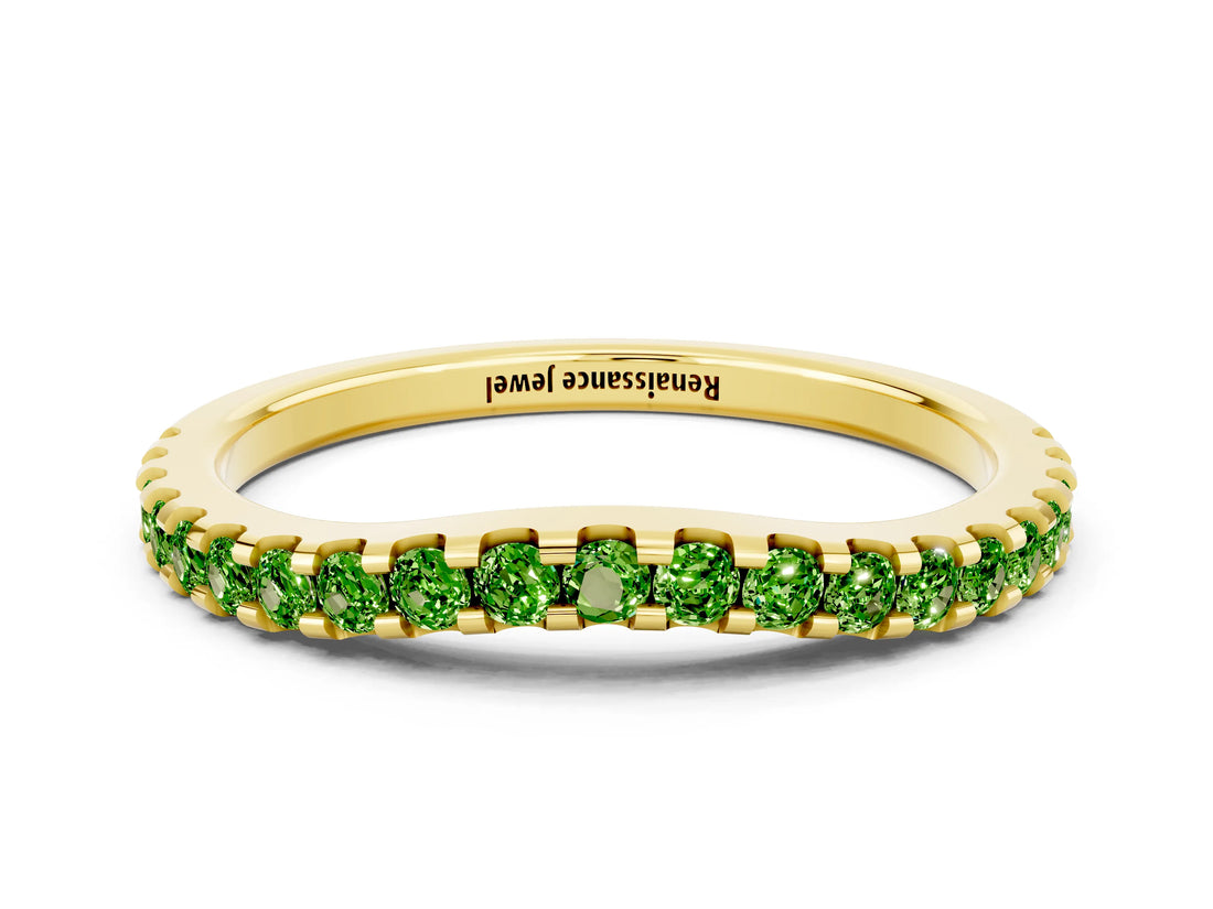 Yellow gold Round Peridot Pavé Set Curved Wedding Band_6