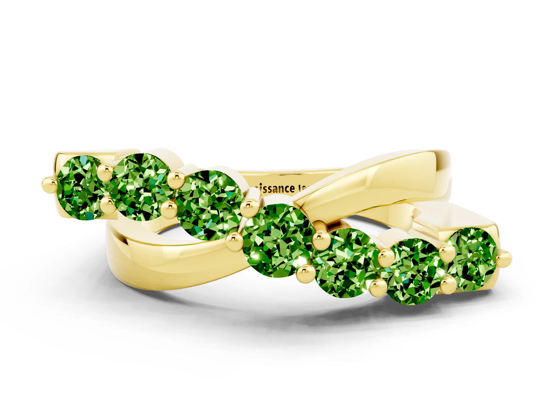 Yellow gold Round Peridot Prong-Set Crossover Band_6