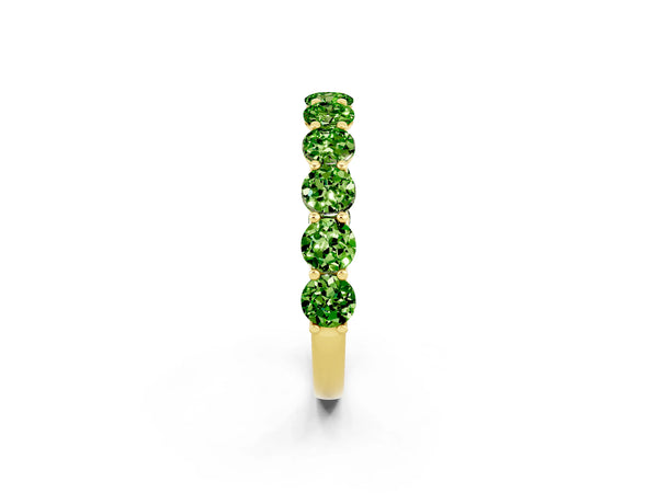 Yellow Gold Round Peridot Half Eternity Band with Open U Shared Prongs