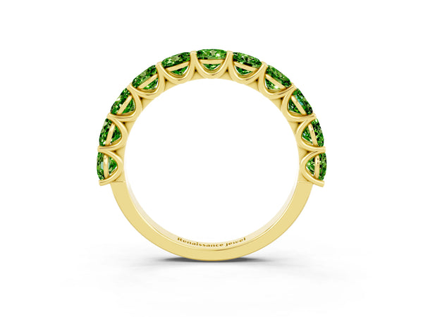 Yellow Gold Round Peridot Half Eternity Band with Open U Shared Prongs