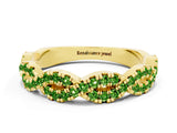 Yellow gold Round Peridot Twisted Eternity Band with Pavé and Shared Prong Setting_22