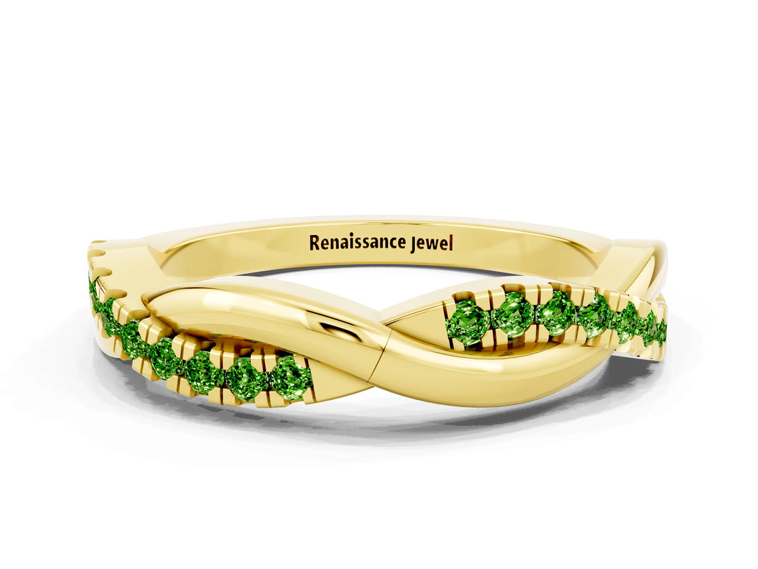 Yellow gold Round Peridot Twisted Infinity Band with Prong Setting_6