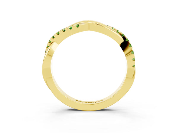 Yellow Gold Round Peridot Half Eternity Infinity Twist Wedding Band