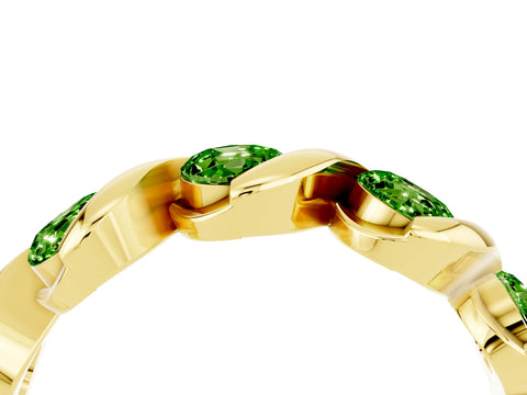 Yellow gold Round Peridot Wave Band with Channel Setting and Shared Prongs_10