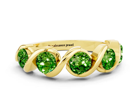 Yellow gold Round Peridot Wave Band with Channel Setting and Shared Prongs_6