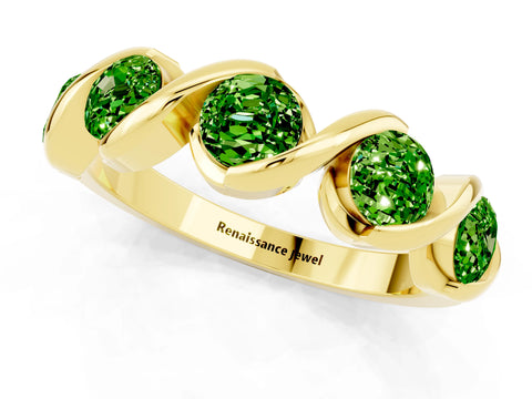 Yellow gold Round Peridot Wave Band with Channel Setting and Shared Prongs_7