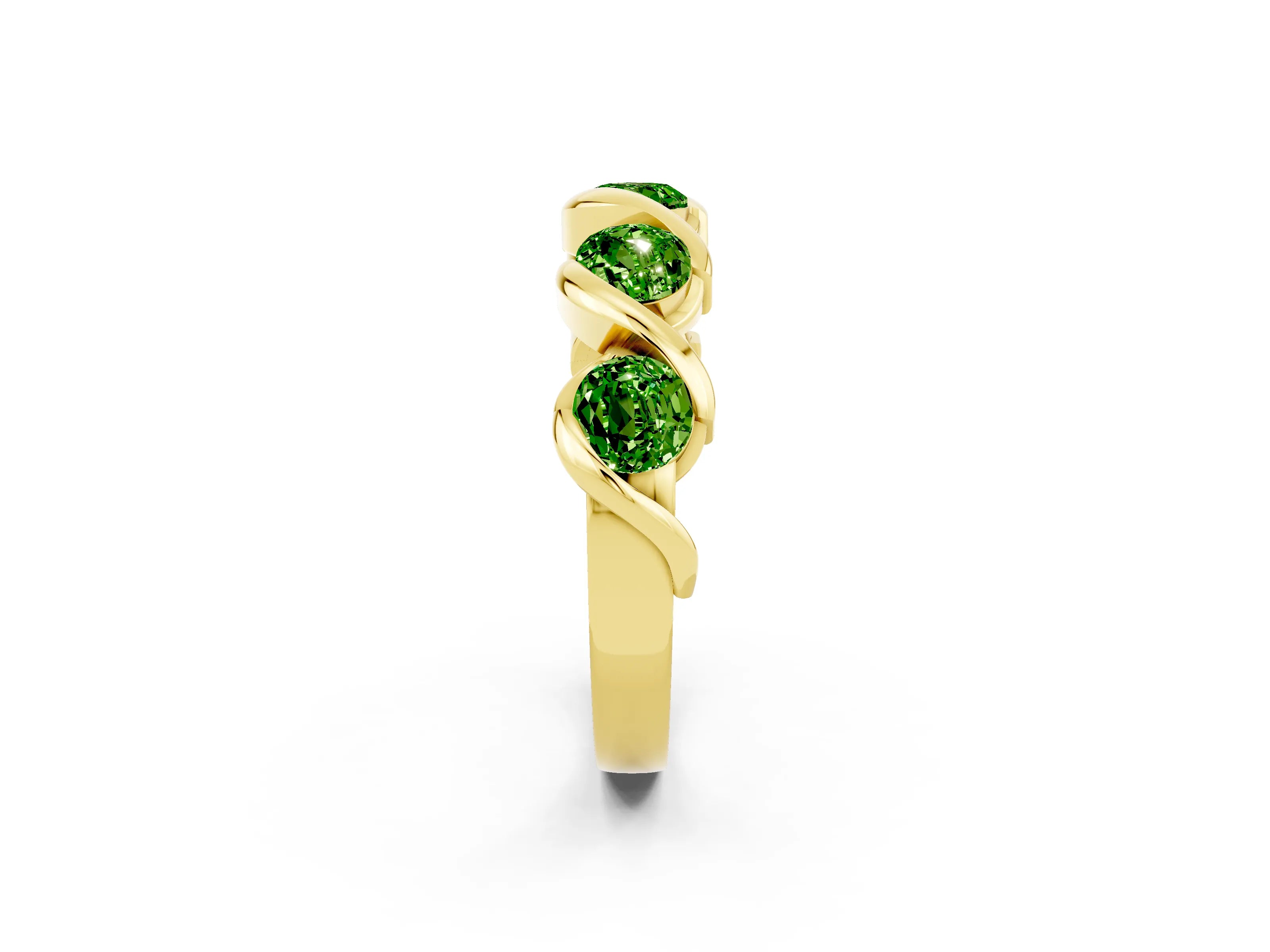 Yellow gold Round Peridot Wave Band with Channel Setting and Shared Prongs_8
