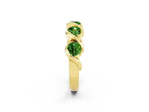 Yellow gold Round Peridot Wave Band with Channel Setting and Shared Prongs_8