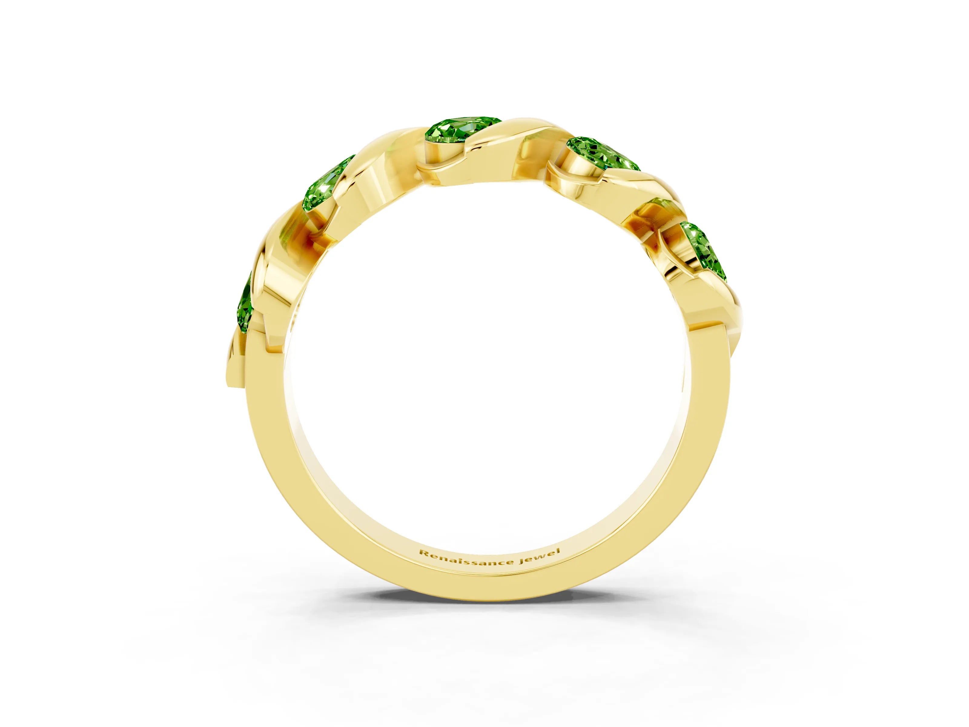 Yellow gold Round Peridot Wave Band with Channel Setting and Shared Prongs_9