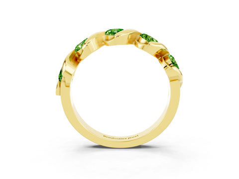 Yellow gold Round Peridot Wave Band with Channel Setting and Shared Prongs_9