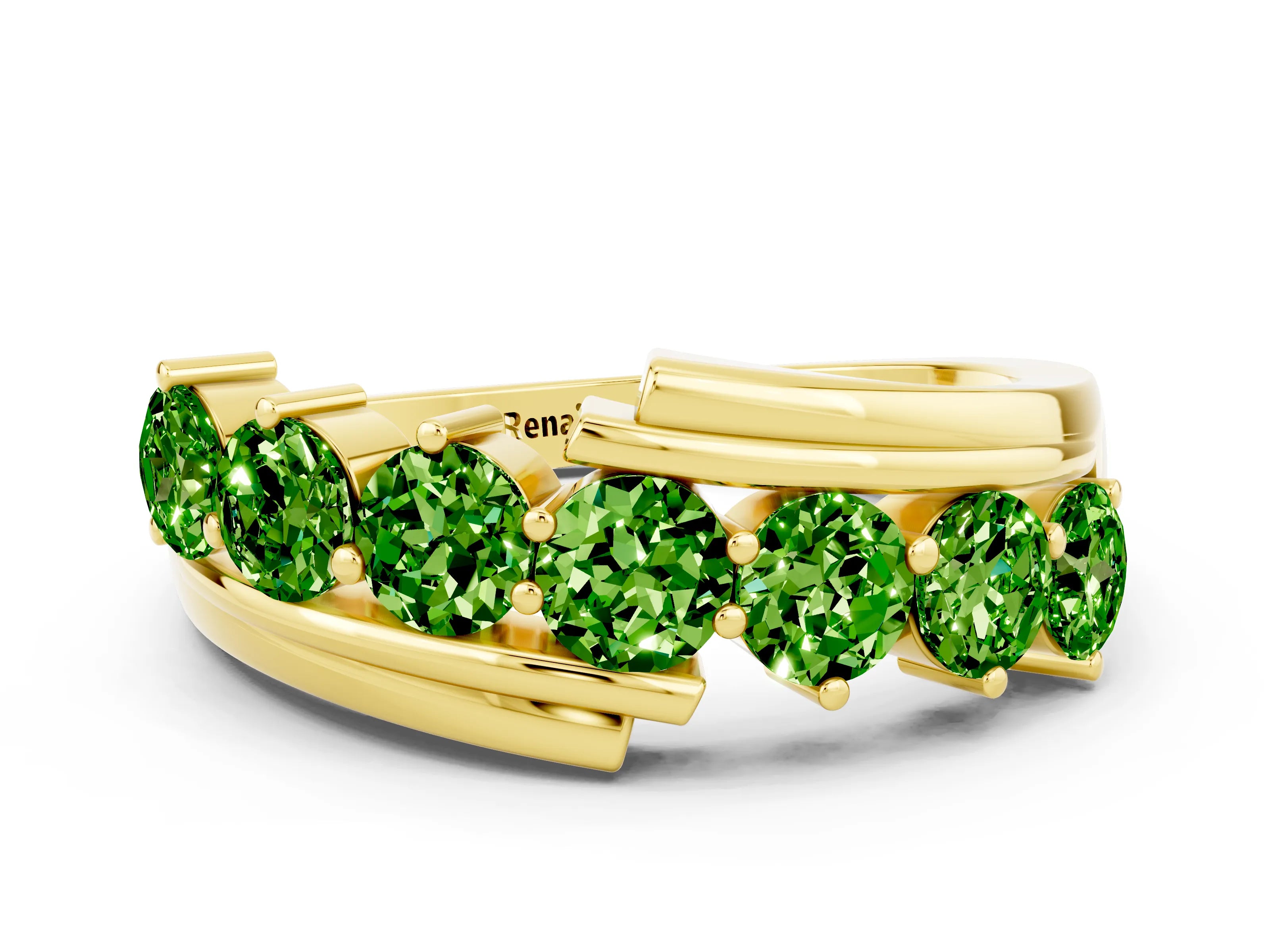 Yellow gold Round Peridot Wave Band with Channel and Shared Prong Setting_18