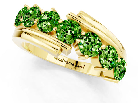 Yellow gold Round Peridot Wave Band with Channel and Shared Prong Setting_19