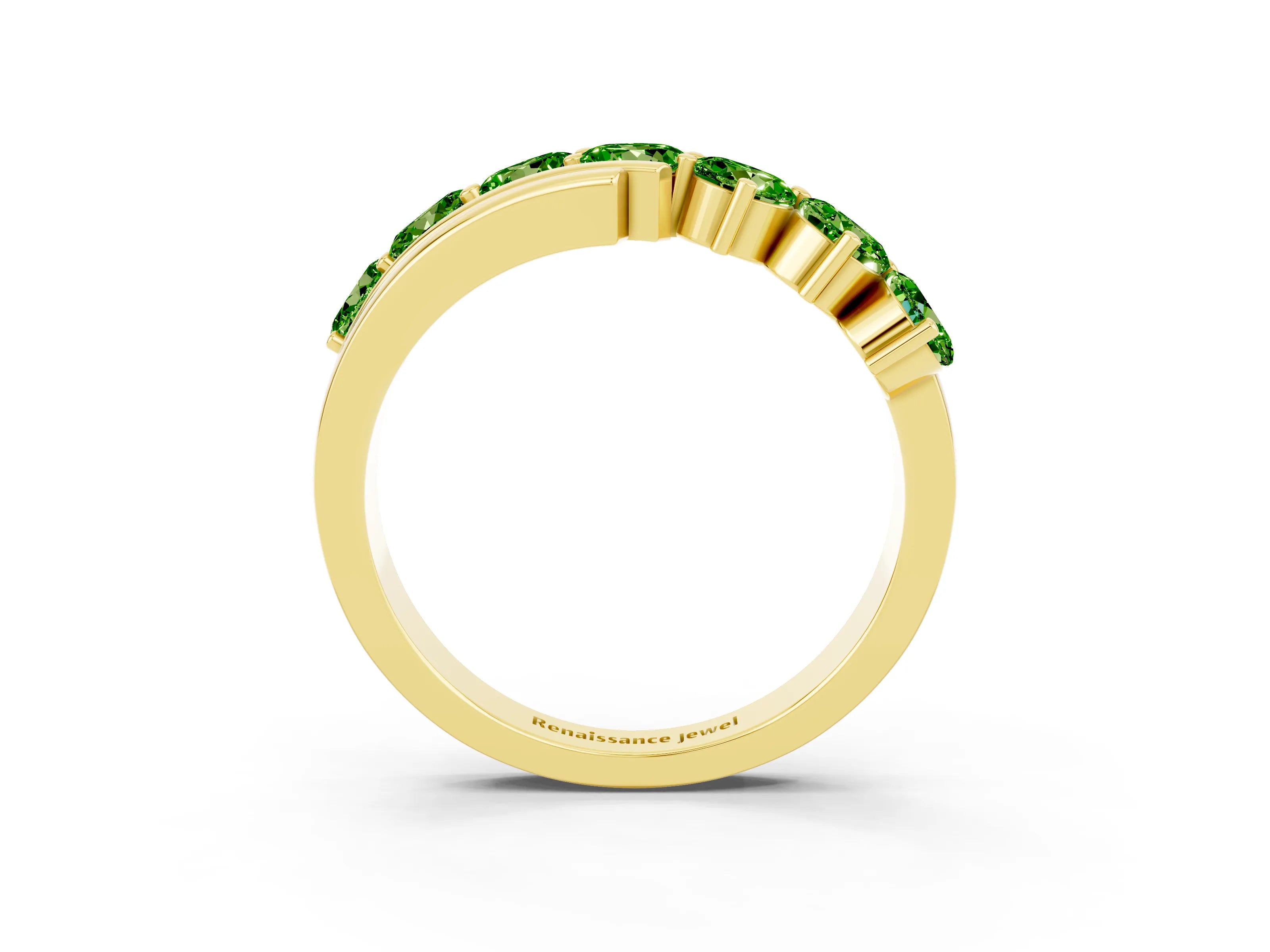 Yellow gold Round Peridot Wave Band with Channel and Shared Prong Setting_21