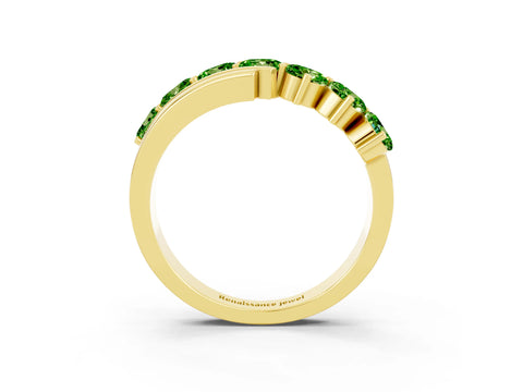 Yellow gold Round Peridot Wave Band with Channel and Shared Prong Setting_21