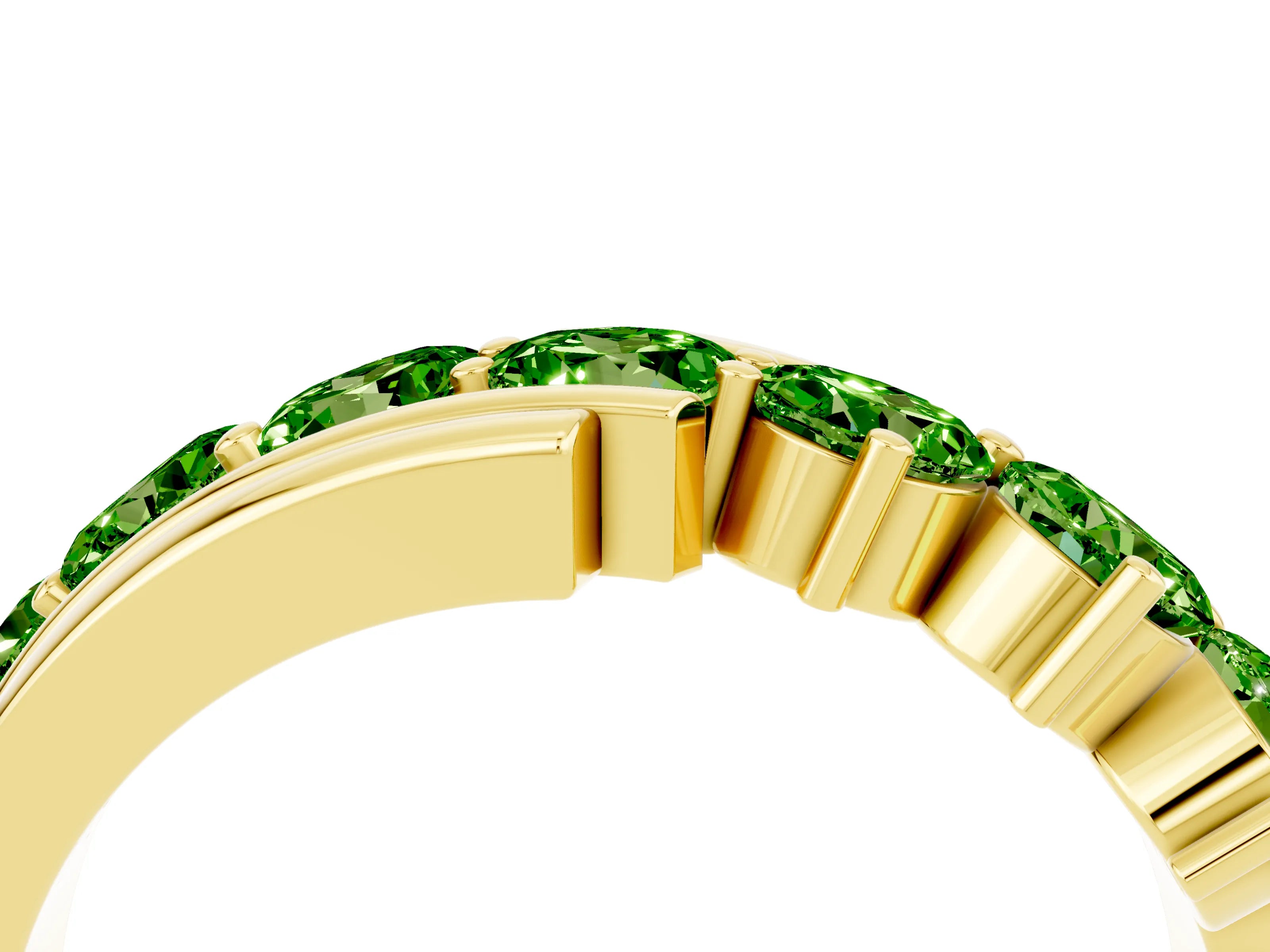 Yellow gold Round Peridot Wave Band with Channel and Shared Prong Setting_22