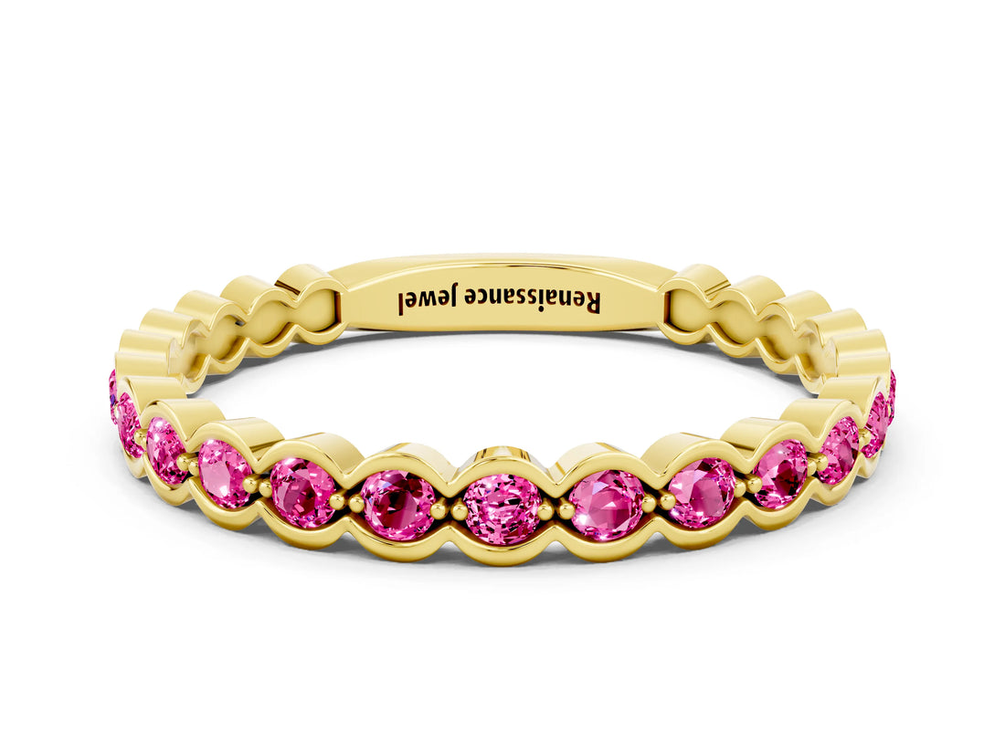 Yellow gold Round Pink Sapphire Bezel Set Eternity Band_7