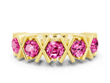 Yellow gold Round Pink Sapphire Channel Set Band with X-Prong Detail_6