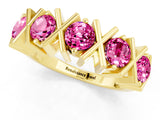 Yellow gold Round Pink Sapphire Channel Set Band with X-Prong Detail_7