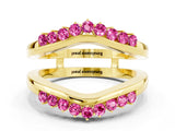 Yellow gold Round Pink Sapphire Chevron Contour Band with Prong Setting_18