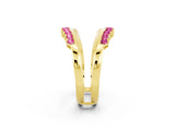 Yellow gold Round Pink Sapphire Chevron Contour Band with Prong Setting_20