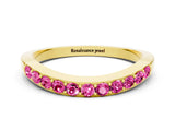 Yellow gold Round Pink Sapphire Curved Wedding Band with Channel Setting_18
