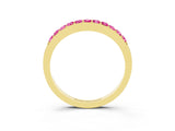 Yellow gold Round Pink Sapphire Curved Wedding Band with Channel Setting_21