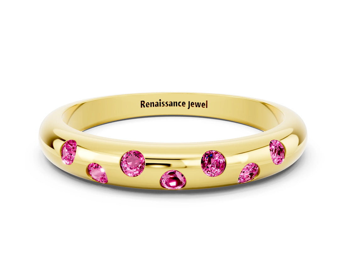 Yellow gold Round Pink Sapphire Flush-Set Comfort Fit Band_18