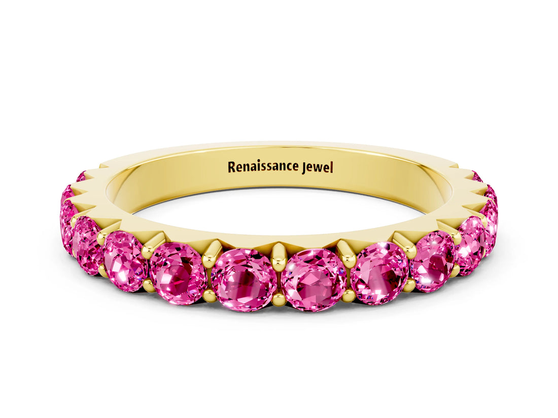 Yellow gold Round Pink Sapphire Half Eternity Band with Classic Prong Setting_18