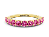 Yellow gold Round Pink Sapphire Half Eternity Band with Prong Setting_18