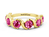 Yellow gold Round Pink Sapphire Half Eternity Band with Wave Prong Setting_6