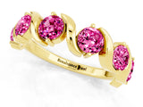 Yellow gold Round Pink Sapphire Half Eternity Band with Wave Prong Setting_7