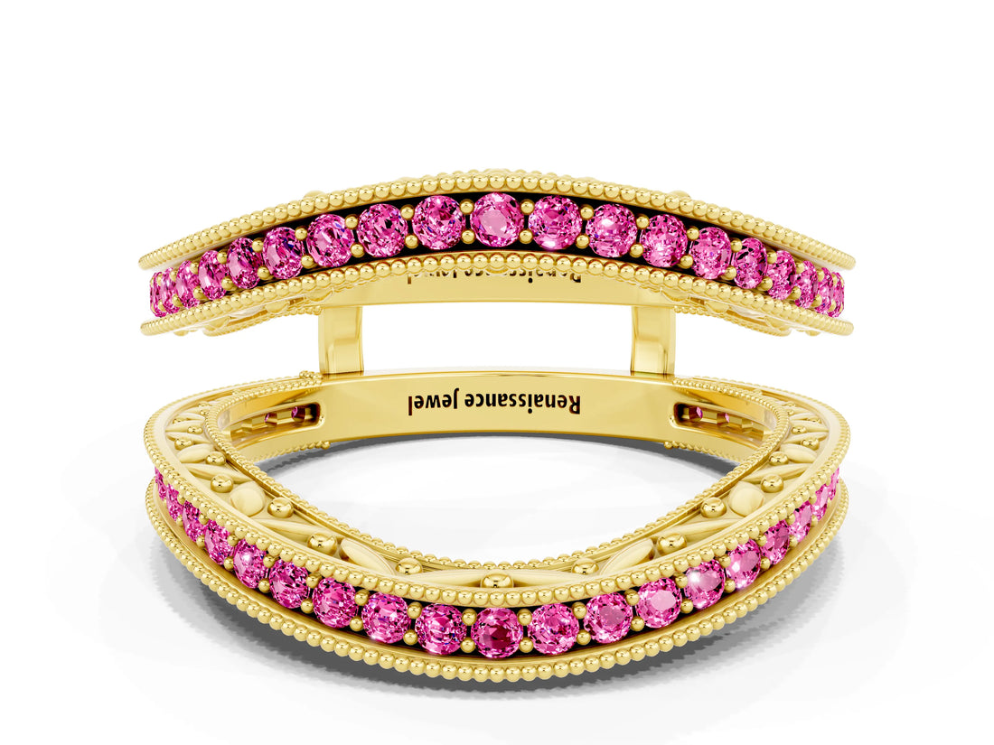 Yellow gold Round Pink Sapphire Milgrain Eternity Band with Channel Setting_18