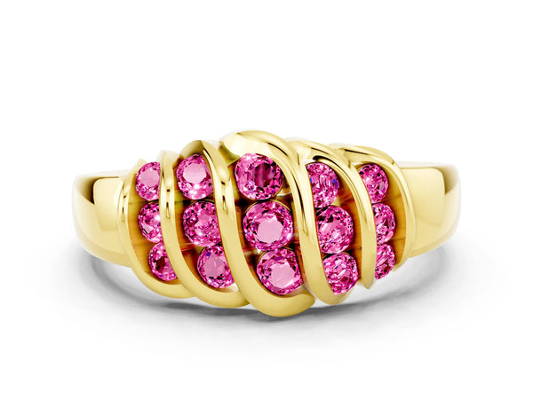 Yellow gold Round Pink Sapphire Multi-Row Crossover Band