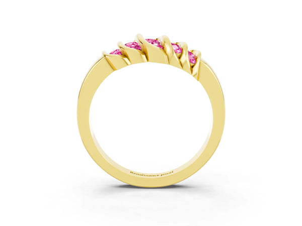 Yellow gold Round Pink Sapphire Multi-Row Crossover Band