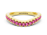 Yellow gold Round Pink Sapphire Pavé Curved Band with Shared Prong Setting_18