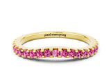 Yellow gold Round Pink Sapphire Pavé Curved Wedding Band_18