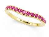 Yellow gold Round Pink Sapphire Pavé Curved Wedding Band_19