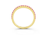 Yellow gold Round Pink Sapphire Pavé Curved Wedding Band_21
