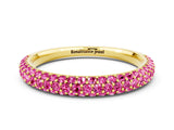 Yellow gold Round Pink Sapphire Pavé Eternity Band with Shared Prong Setting_18